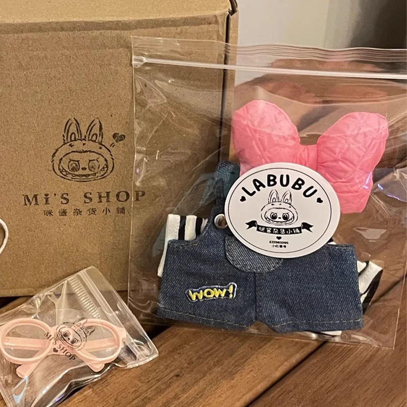 ل 17 سنتيمتر Labubu حزام فستان أطفال مع سروال داخلي كاوبوي وزرة الوردي نظارات Labubu الملابس Labubu الملابس ظهره قلادة إكسسوارات دمي #6