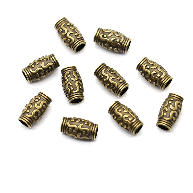 30pcs/lot 11*5mm Round Metal Big Hole Charm Beads Antique Bronze  Spacer Tube Beads for Bracelet DIY Jewelry Making Findings