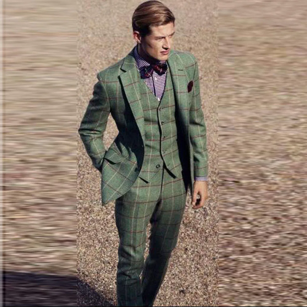 

Зеленые вечерние мужские костюмы, комплект из 3 предметов, куртка, брюки, жилет для торжественных случаев, однобортная мужская одежда с вырезом на воротнике, мода 2025