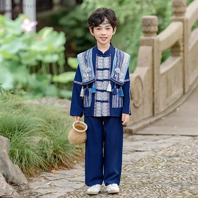 Children's Ethnic Minority Clothing for Boys Girls Hanfu Zhuang Dai Miao Yi Ethnic Style Performance Costumes Retro Tang Suit