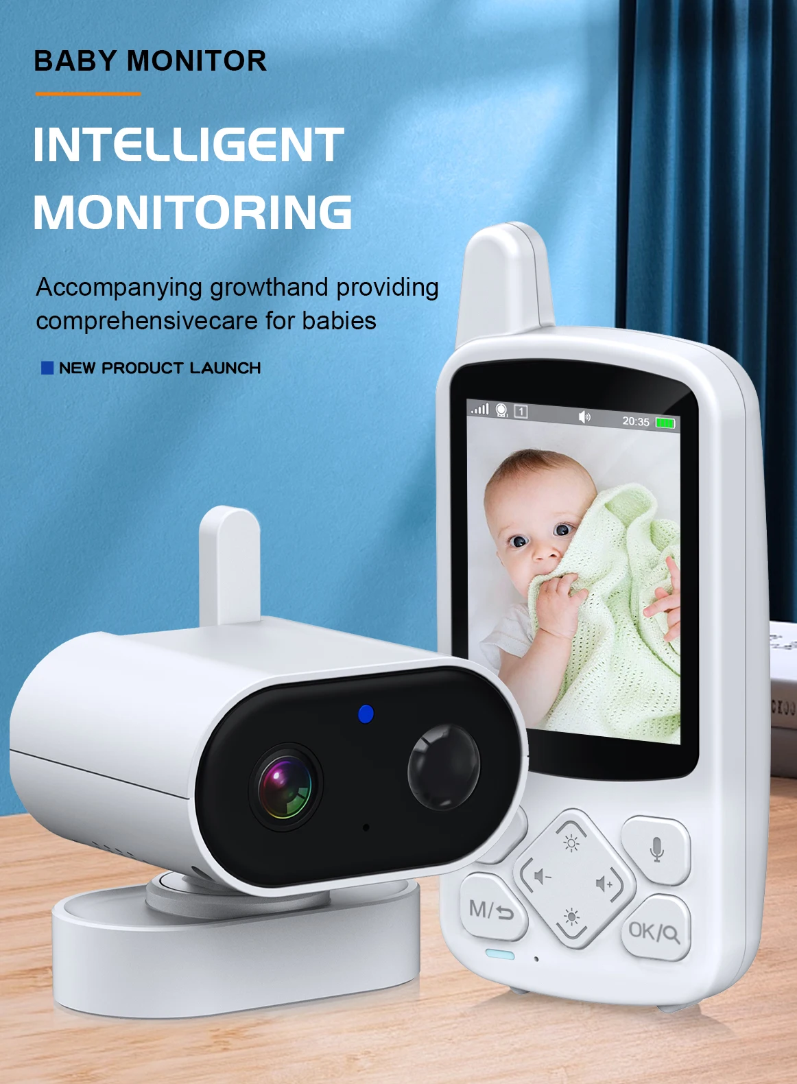 3.2Inch Screen PTZ Long Distance Digital Baby Monitor Temperature Monitoring Lullaby Babysitter Nanny Cam Intercom Baby Camera