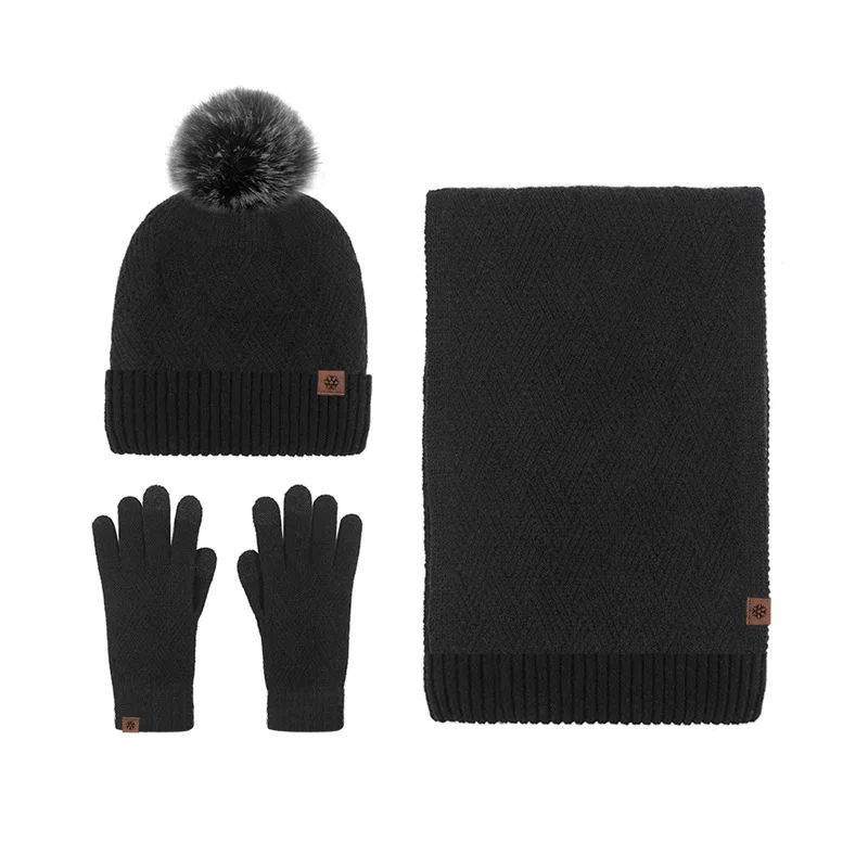 

Winter Unisex Wool Fashionable Simple and Plush Thick Warm Knitted Hat Scarf Gloves Three Piece Set