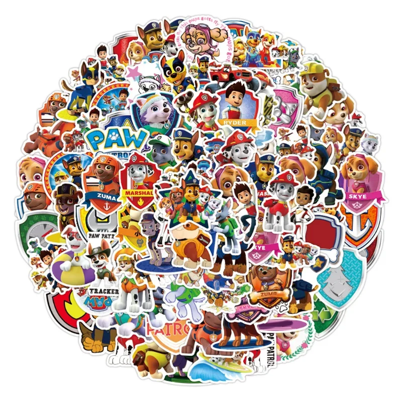 50pcs Paw Patrol Anime Figure Patrol Canine Stickers Cartoon Cup Luggage Without Leaving Glue Waterproof Sticker Kids Toy Gifts