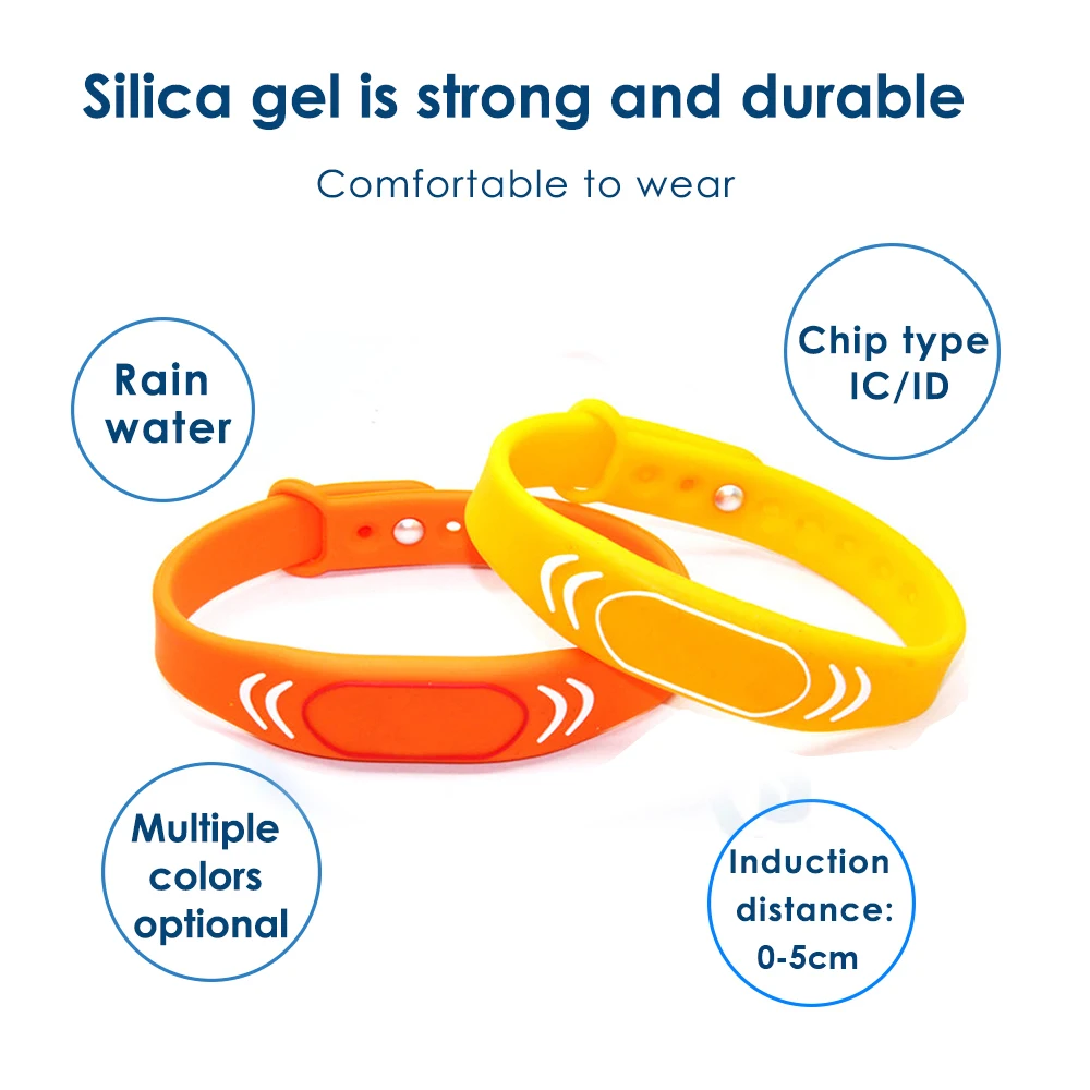 10pcs ID Waterproof Adjustable Silicone Wristband Bracelet Keyfob Token RFID TK4100 Tags Sauna Room Key Ring