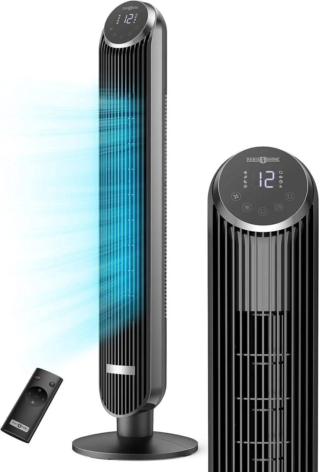 

PARIS RHÔNE Tower Fan, 42” Bladeless Fan with Remote, 120° Pedestal Oscillating Fan, 24 dB Quiet DC Motor, 12 Speeds, 4 Modes, D