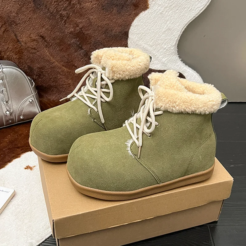 

Меховые зимние ботинки, женские дизайнерские спортивные замшевые туфли на плоской подошве, зима 2024, повседневные модные ботильоны, новая хлопковая обувь, уютные Mujer Botas