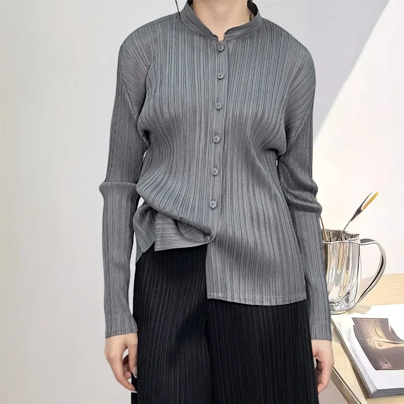 

Miyake женская новая рубашка однотонная повседневная тонкая плиссированная кардиган с длинными рукавами топ минималистичная женская одежда верхняя одежда