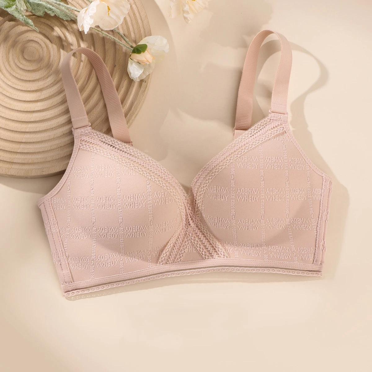 Women's Wireless Bra Letter Printing Underwear 3/4 Cup Push Up Lingerie Solid Color Breather Comfortable Bra