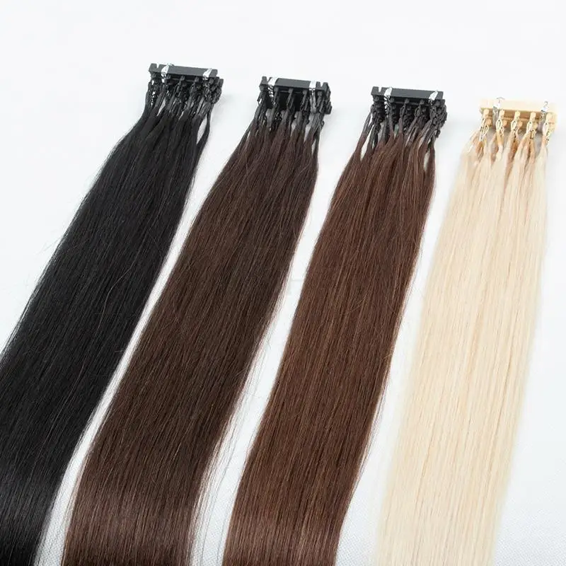 6D-2 Micro Tiny Invisible Metal Tips Hair Extensions Wholesale 5 Strands Raw Human Hair Keratin Bonds Heat-Stylable Material