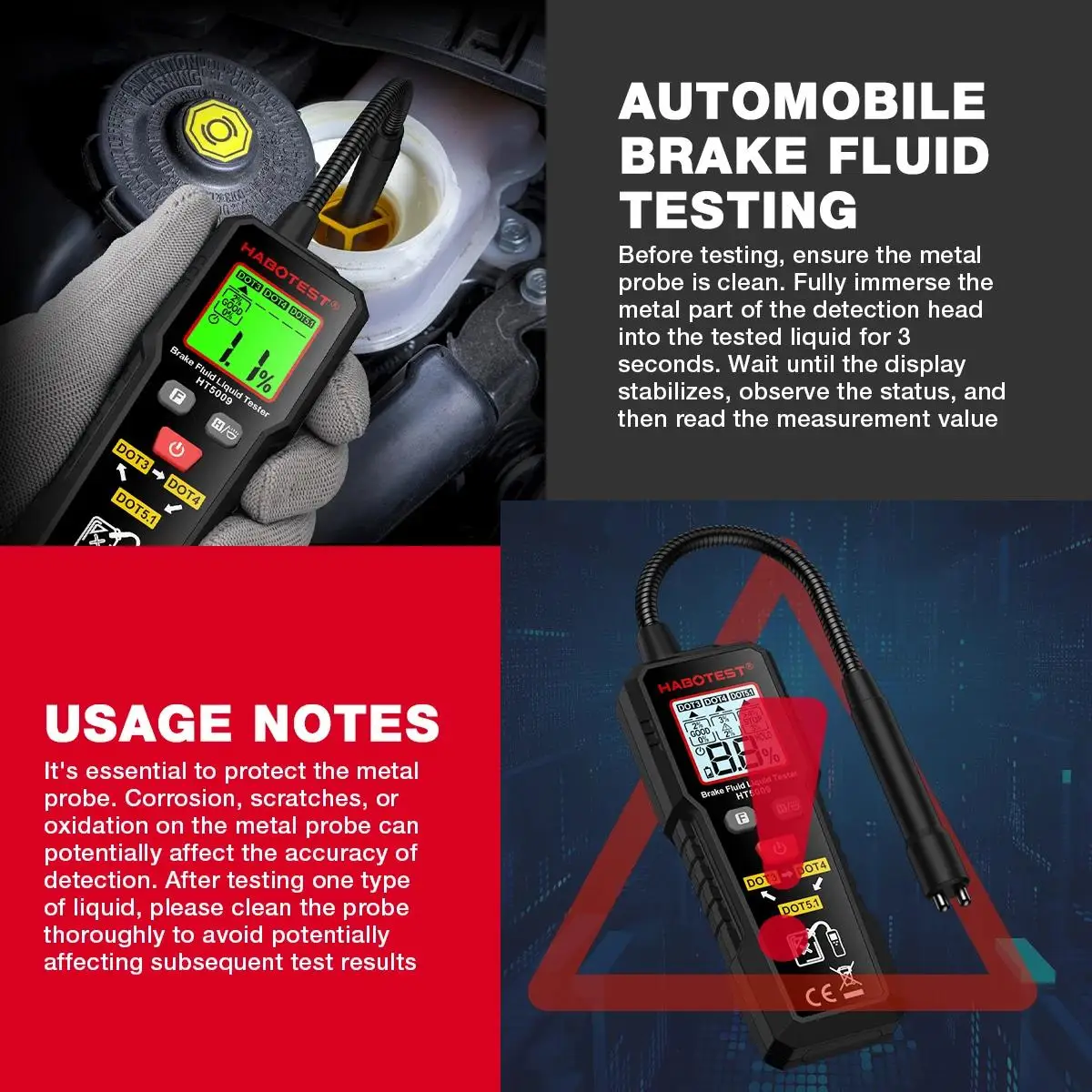 HABOTEST HT5009 Bremsflüssigkeits-Tester Bremsöl-Prüfstift Hochpräziser Automobil-Bremsflüssigkeitsgehalt-Detektor – Detail 15