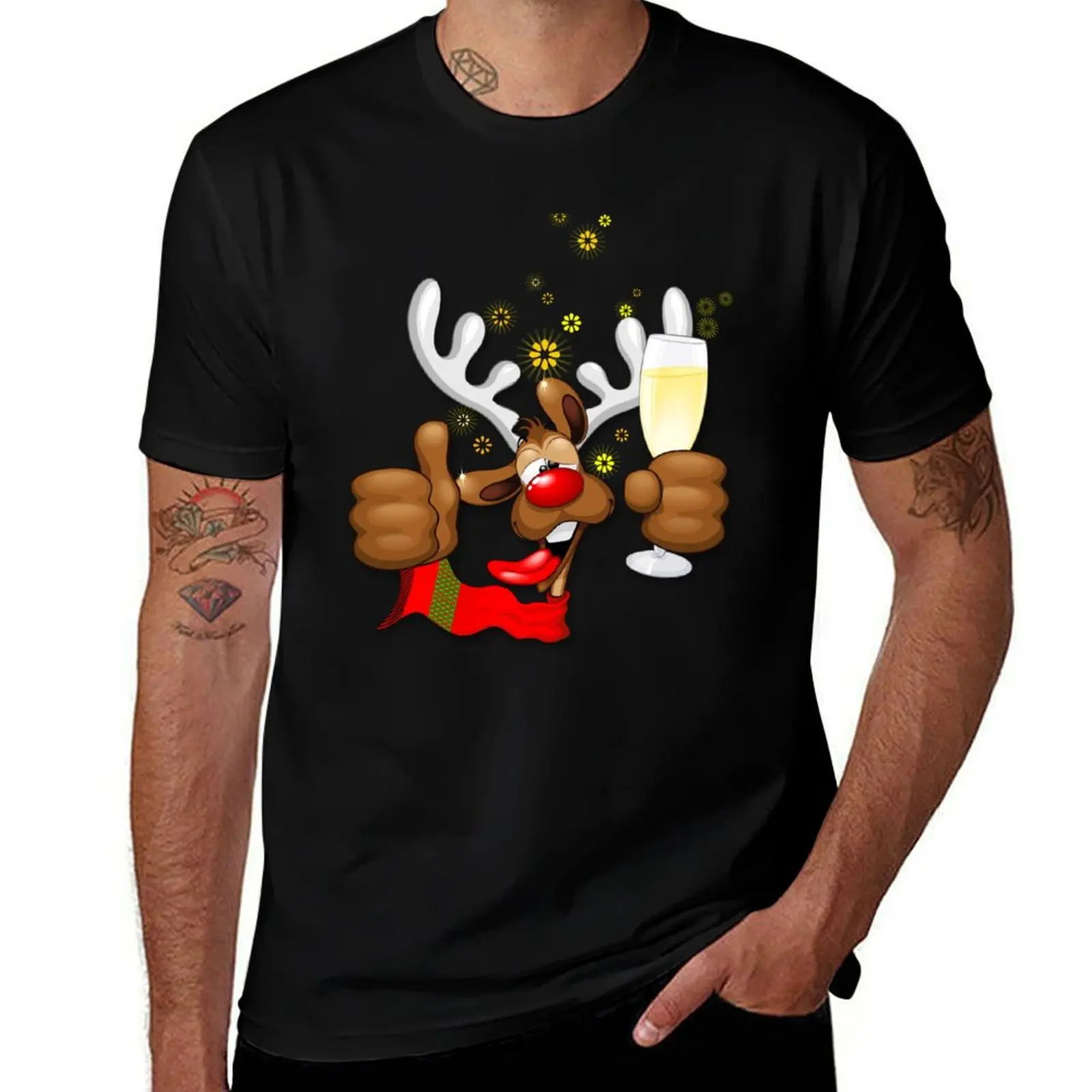 

Reindeer Drunk Funny Christmas Character T-Shirt man t shirt graphic anime t shirts oversize T-Shirt