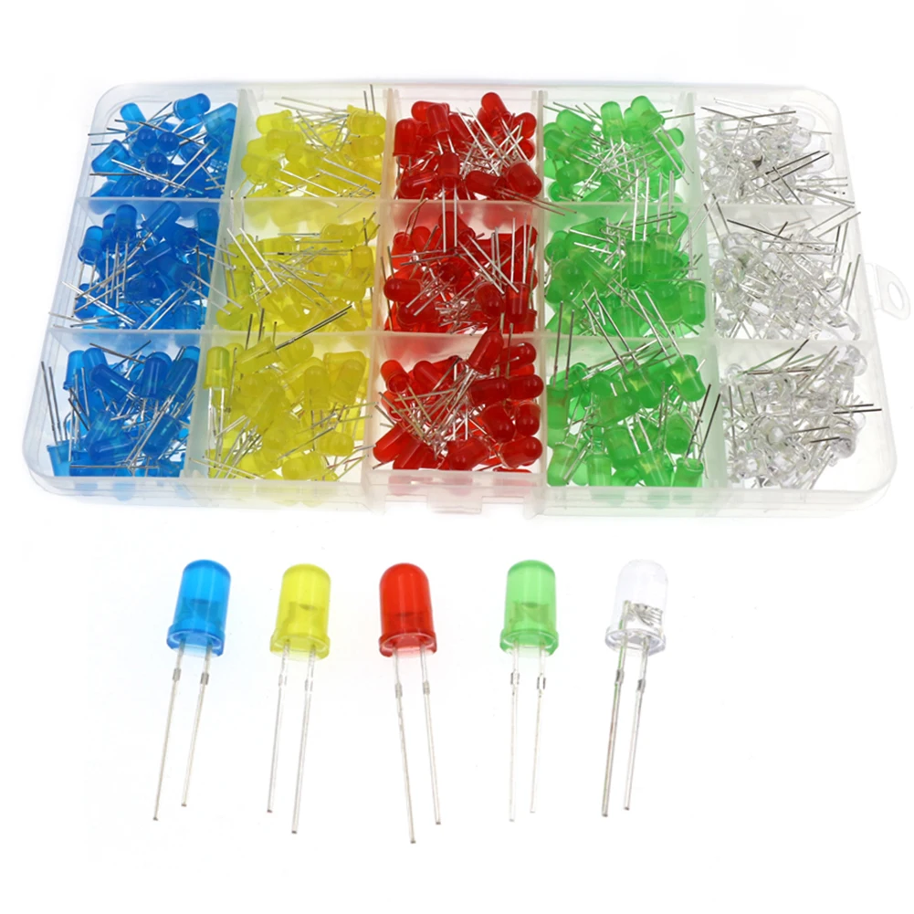 500Pcs LED Light-Emitting Diode 100Pcs/Color 5MM Luminous Diode Kit Luminous Diode Assorted Kit for DIY Electrical Maintenance