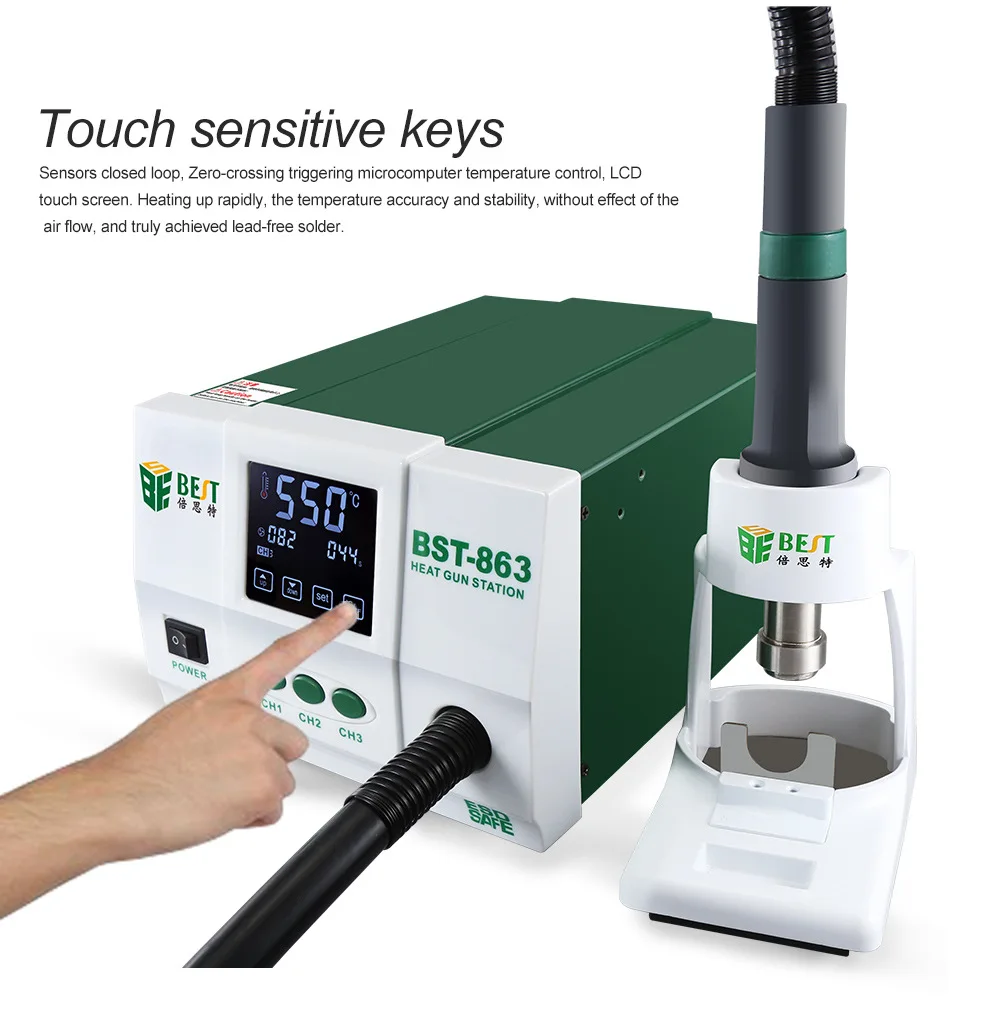 BST-863 Hot Air Gun Desoldering Station ดิจิตอลจอแสดงผล LCD Thermostat Anti-Static Hot Air Gun