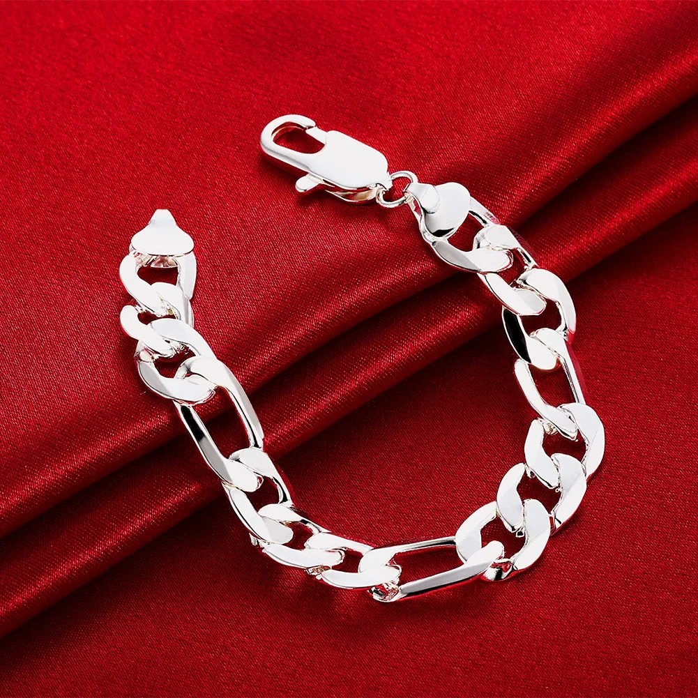 

New 925 Sterling Silver Bracelets Charm 12MM Chain for Men Wedding Party Christmas Gifts Hot Fashion Jewelry