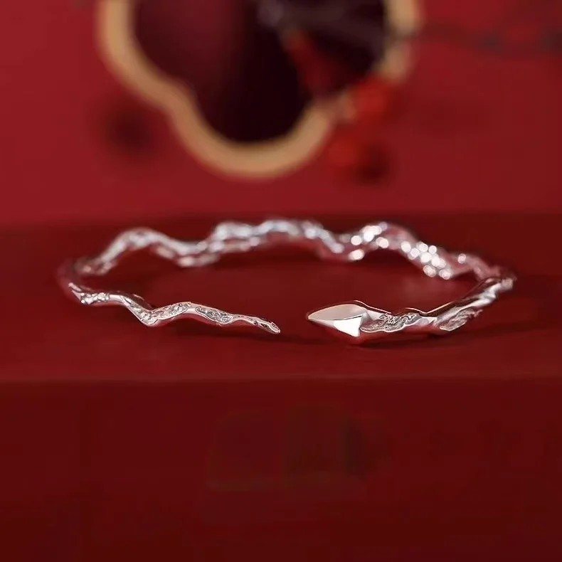 S999 Sterling Silver Snake-shaped Bracelet - New Traditional Chinese Design - Retro Pure Silver Bracelet