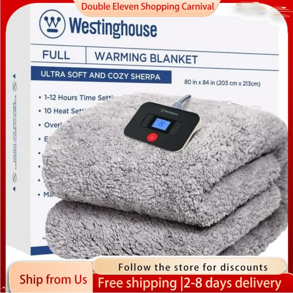 Electric Blanket Full Size, Soft Plush Sherpa Heated Blanket with 10 Heating Levels & 1-12 Hours Auto-Off, Machine Washable,