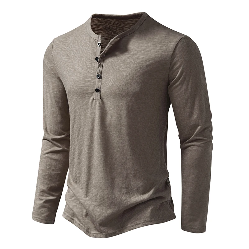 T Shirt Men Long Sleeve New Fashion Solid Henley Neck T-shirts Spring Casual Cotton Button Cotton T Shirts Hip Hop Top Tees