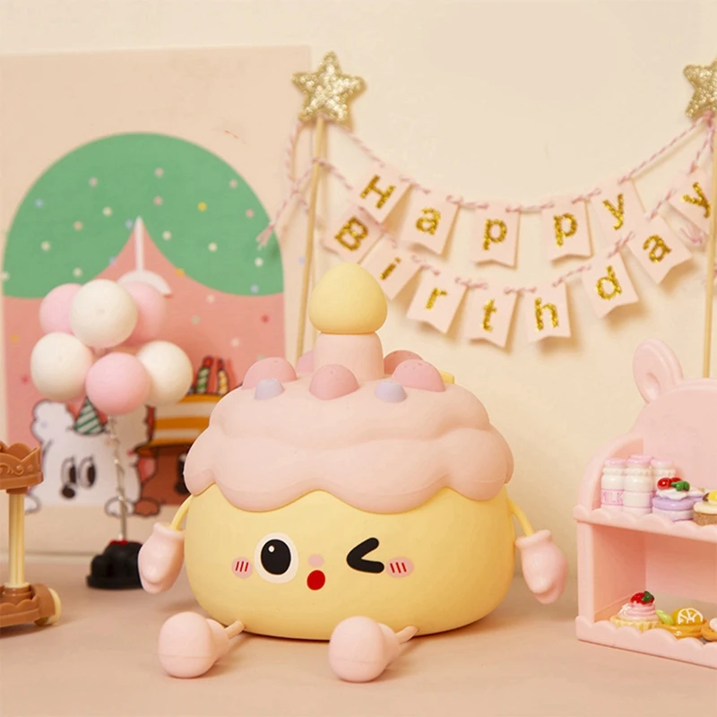 

Cute Birthday Cake Night Lamp USB Rechargeable Sleep Lamp 2 Levels Of Brightness Adjustment For Night Light-A69E