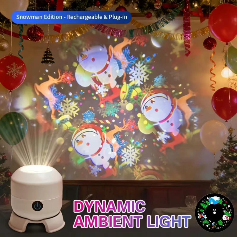 Rechargeable Projector Night Lamp LED Christmas Projection Night Light USB Plug in Dimmable Mood Light for Bedroom Navidad Decor