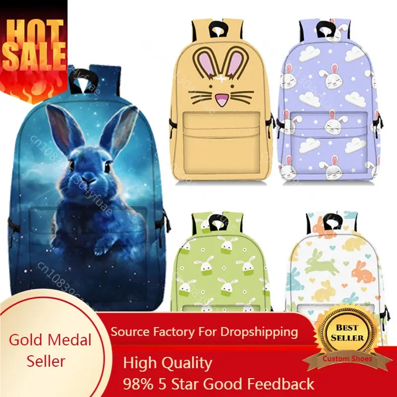 

Cute Bunny Pattern Student School Bag Adorable Rabbit Girl Bookbag for Teenager Women East Bunny Knapsack Daybag Laptop Backpack