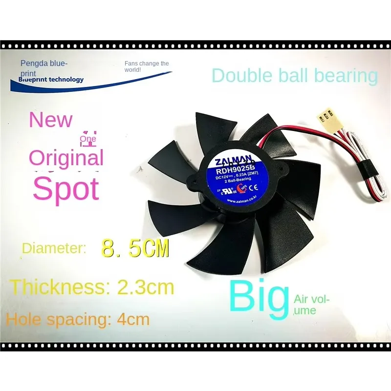 pa Rdh9025b 9025 9cm 85 * 23MM 12V Double Ball Bearing Replacement Frameless Cooling Fan