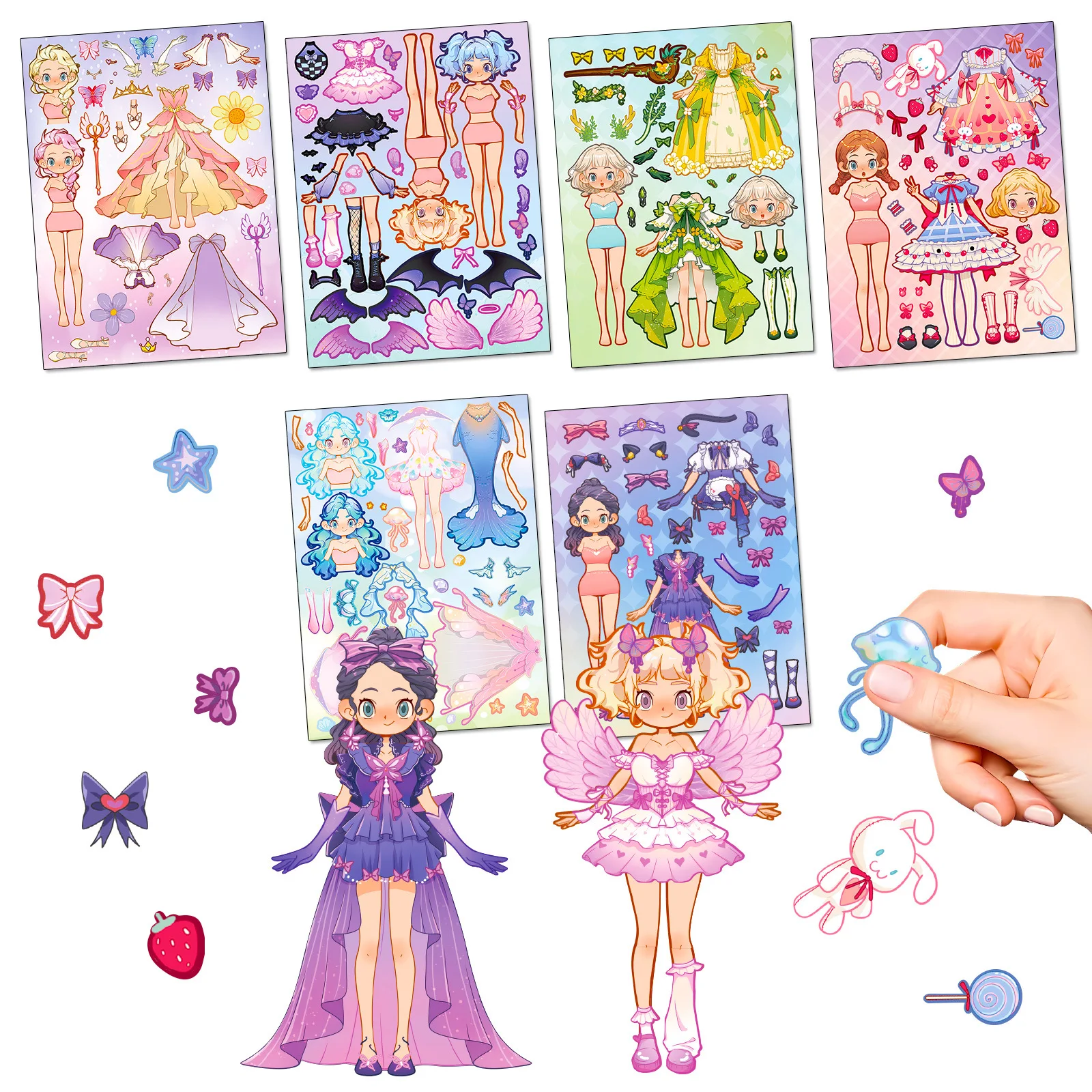 6Pcs Cute Princess Face Swap Dress Up Stickers Personalized DIY Waterproof Decals Fashion Matching Decor Stickers