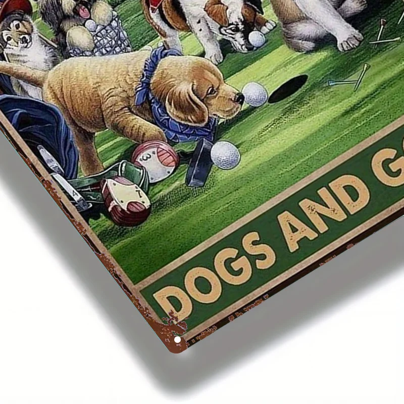 2D Flat, 1pc, Metal Sign, Funny Dog and Golf Tin Sign, with a vintage distressed look, suitable for home, restaurant, cafe, bar, or garage decoration, perfect for room decoration - 8x12inch view 4