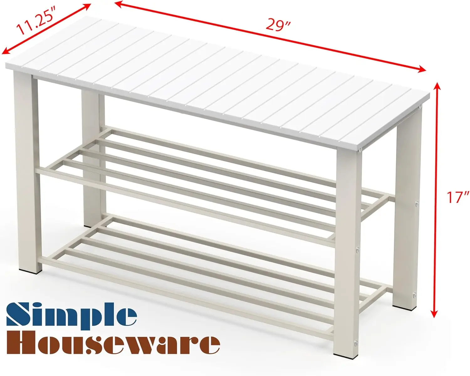 **/Houseware Wooden Top Shoe Bench Organizer For Entryway Storage, White