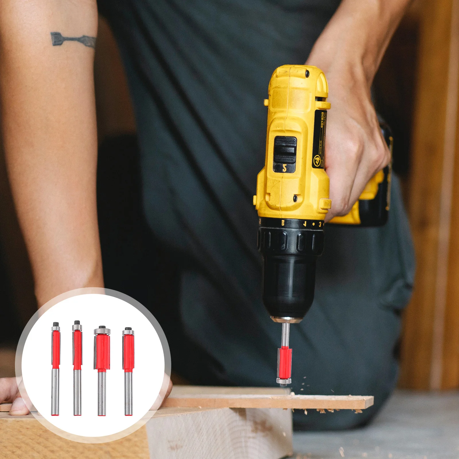 

4Pcs Woodworking Trimming Kit Creative Design Wear-Resistant Build Trimming Router Cutter for Craft Furniture and Sign Making