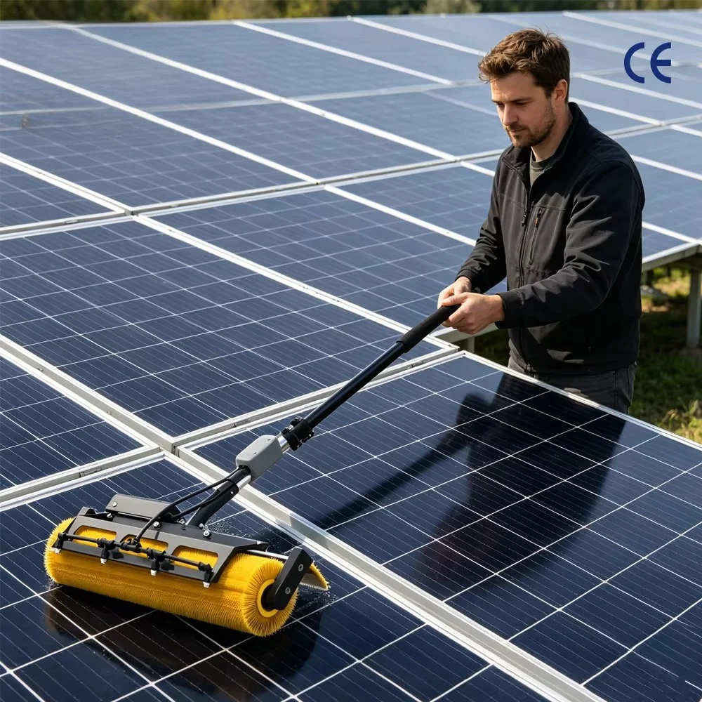 Factory Price WSE-G04 Electric Solar Panel Cleaning Roller Brush Extensible Aluminum Pole Window Washer Device