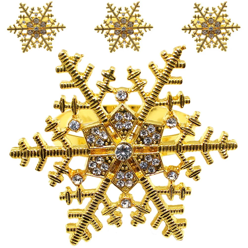 

4Pcs Alloy Snowflake Napkin Rings Christmas Party Table Decoration Xmas Napkin Holders Table Decors Festival Party Props