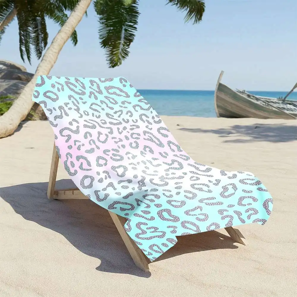 1pc, Microfiber, Blue-Pink Gradient Leopard Print Beach Towel, Quick-Dry Microfiber, Strong Wrap Design