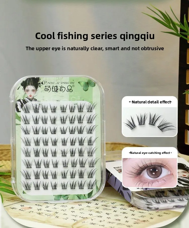 Klebefreie, natürlich aussehende Fox-Eye Wispy Lashes, flauschige, weiche, einzelne Wimpernbüschel, lange, verlängernde Cat-Eye-Kunstwimpern – Detail 1