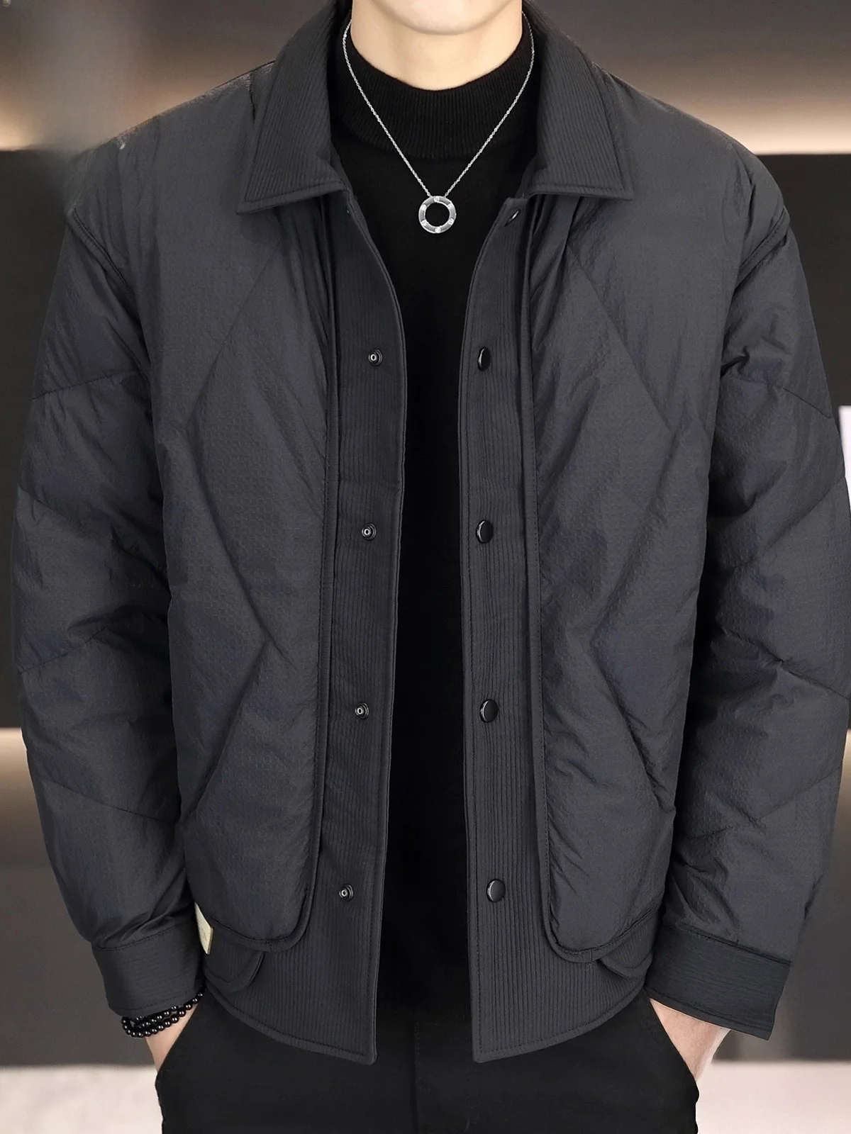 

Men's ort White Du down Jaet Winter Warm Padded Coat Youth Faion Nylon Fabric ket Design Button Closure