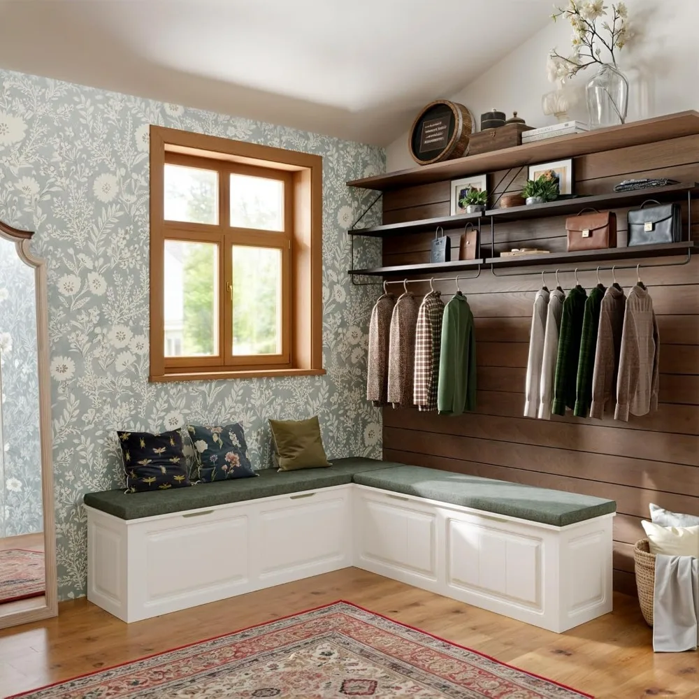 Corner Storage Breakfast Nook Bench with Cushion for Kitchen and Entryway