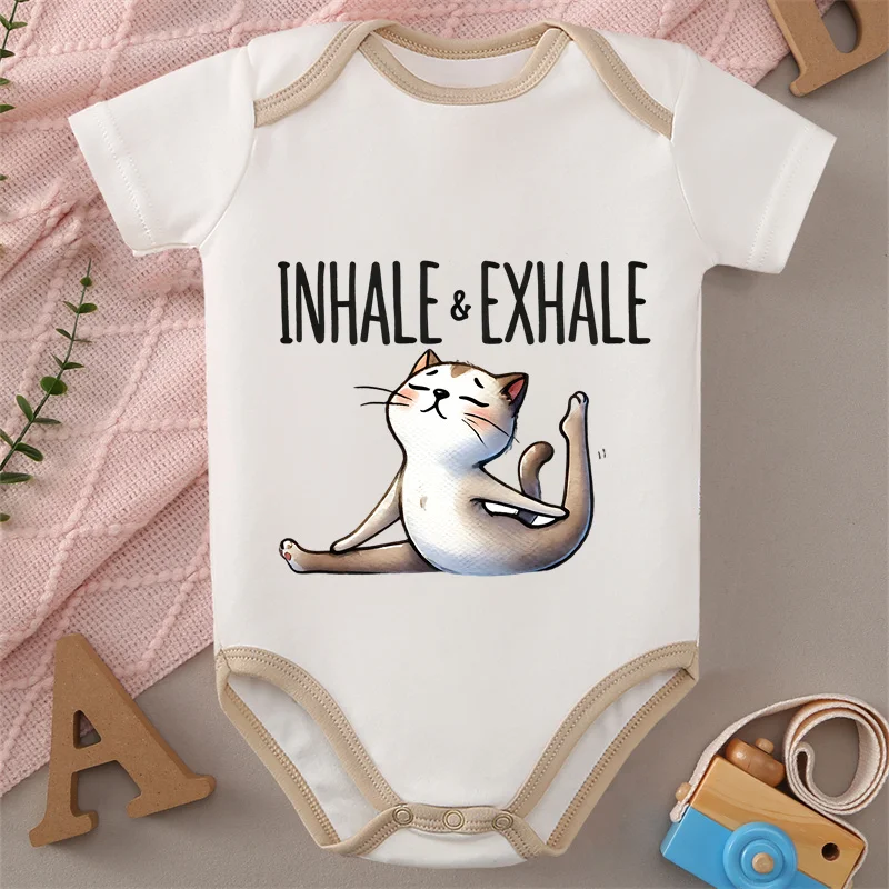 100% Cotton Onesie Yoga Life Inhale And Exhale Print Bodysuit Comfortable Cloth for Baby Jumpsuit for 0 To 12 Months Newborn