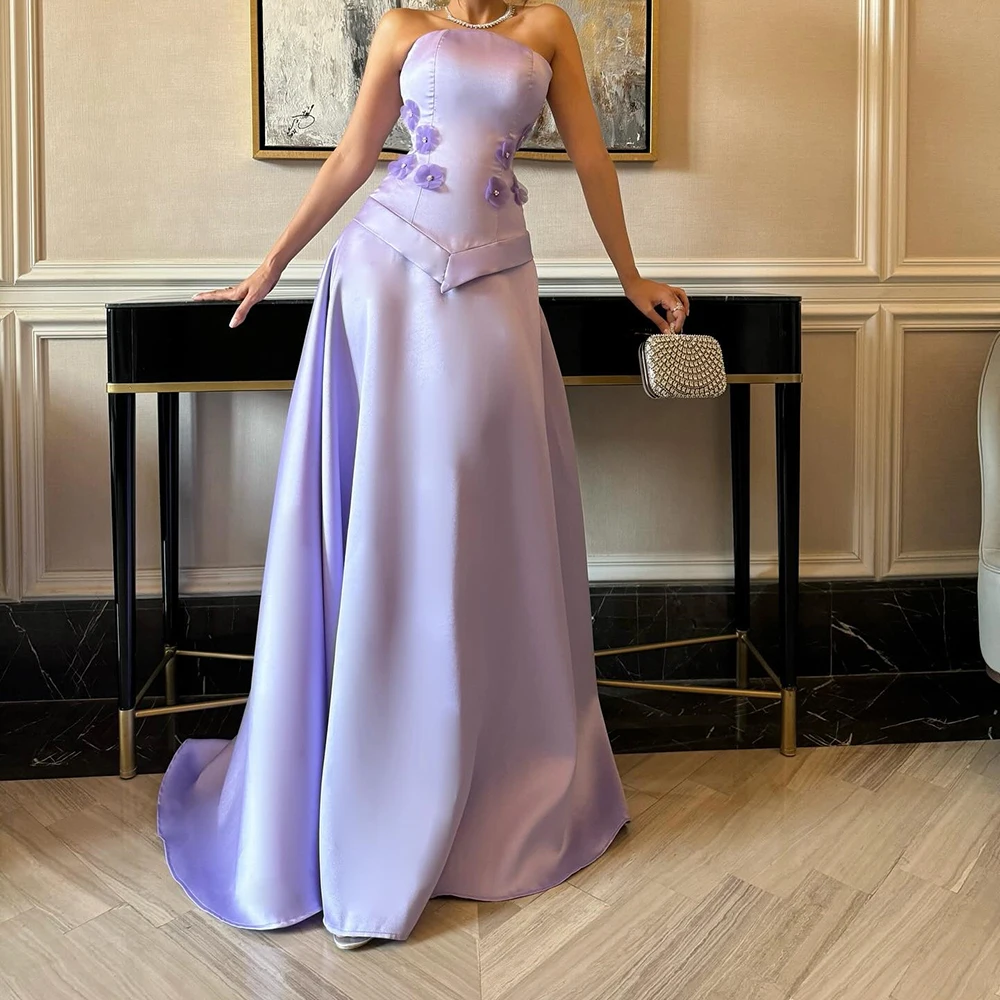 Robe de soirée sirène personnalisée, longueur au sol, sans bretelles, sans manches, robe de bal drapée à fleurs, dos nu, à la mode