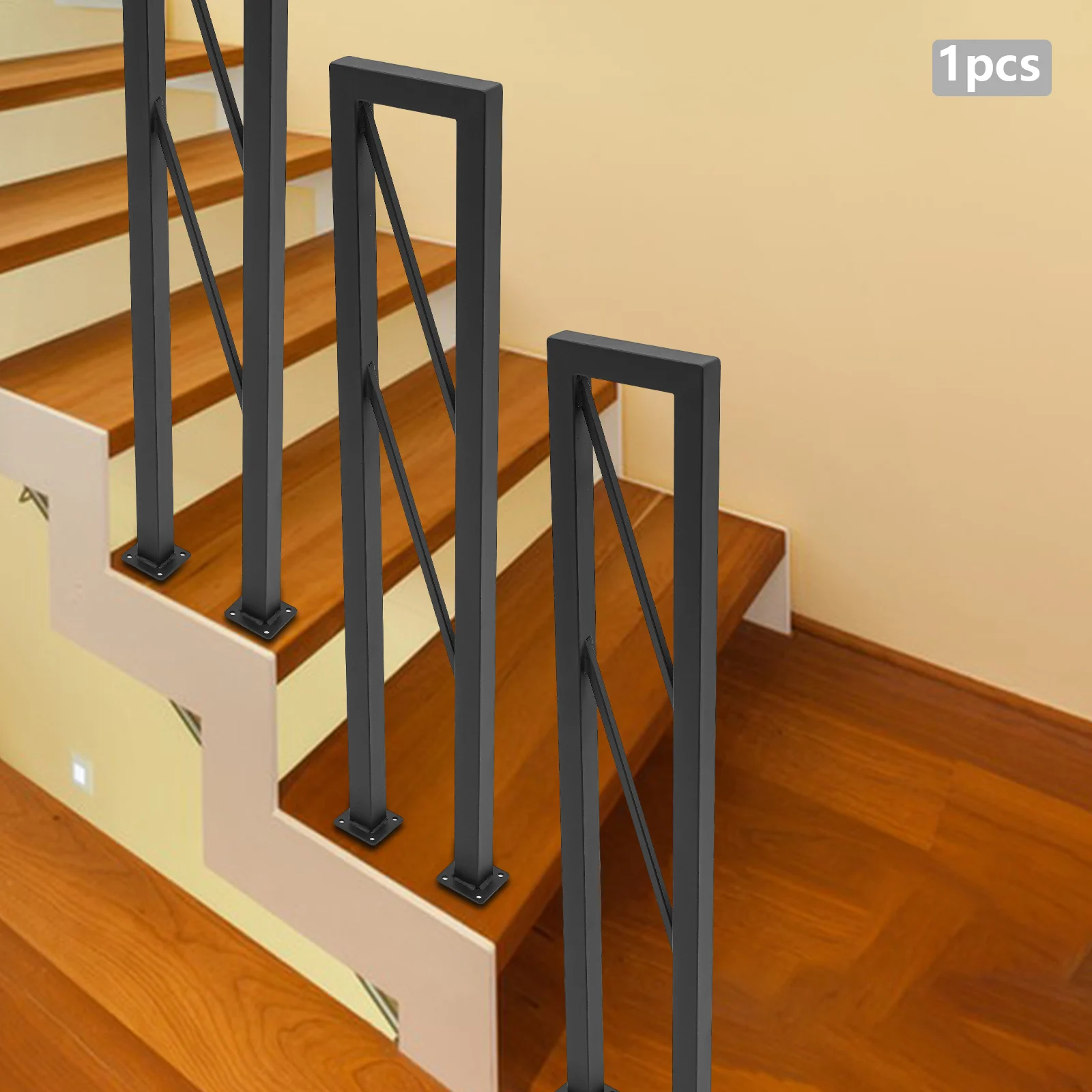 Heavy-Duty U-Shaped Stair Handrail, Iron & Stainless Steel Safety Railing for Elderly & Kids, Easy Floor Mount Installation