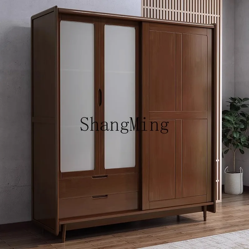 

FG solid wood wardrobe sliding door, simple and modern small apartment household bedroom cabinet coat cabinet