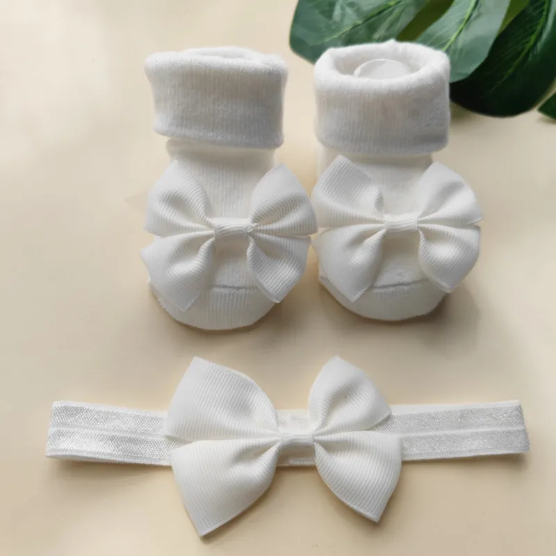 2Pcs/Set Baby Girls Headband + Socks Set 0-12 Months Cute Toddler Princess Socks Autumn Infant Bowknot Socks