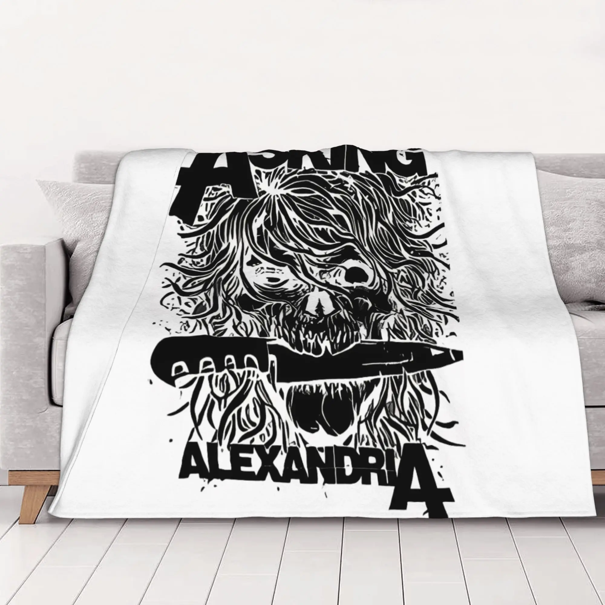1PC Black Skull With Knife Asking Alexandria home room decorations Winter Blankets for Adults Bedding Home Interior Sofa Knee