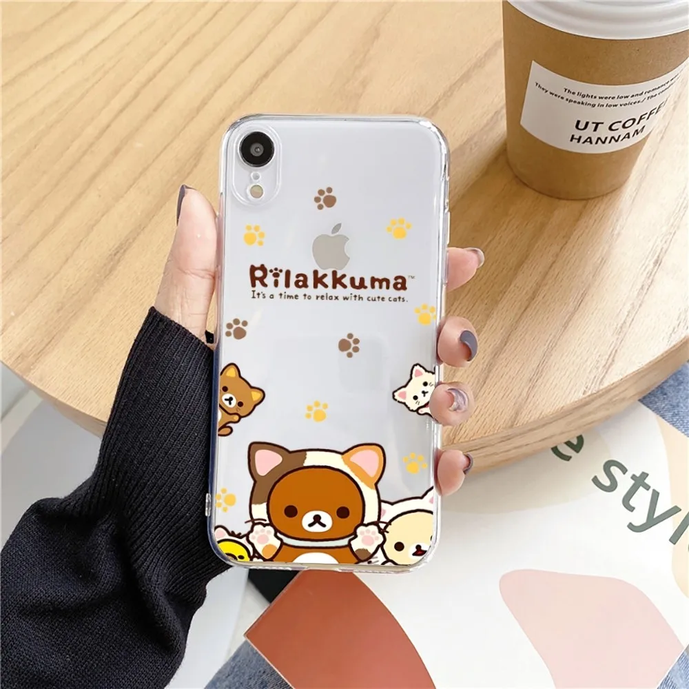 R-Rilakkuma Phone Case For Iphone 15 11 13 14 Pro Max 7 8 Plus X Xr Xs Max 16pro 12mini Transparent Cover