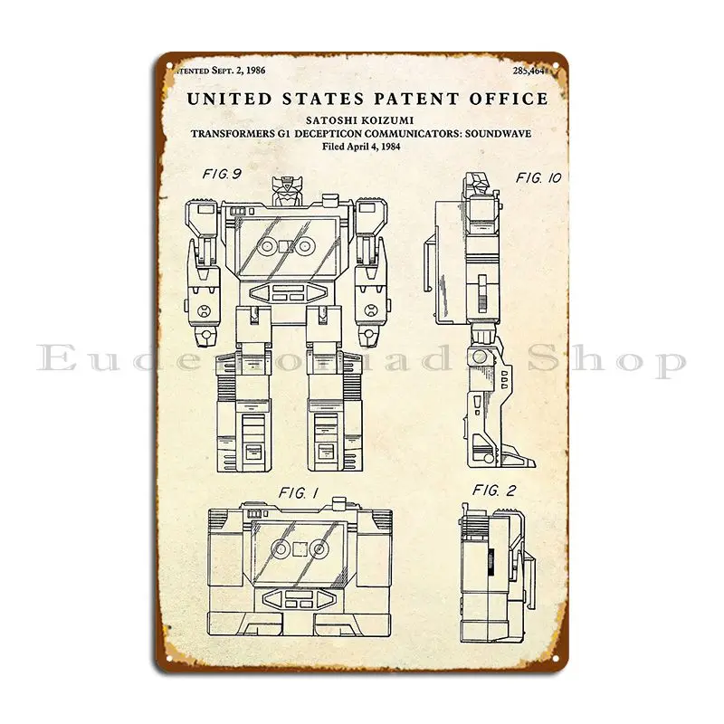 Decepticon G1 Soundwave Patent Metal Plaque Wall Cave Wall Pub Designing Design Painting Tin Sign Poster