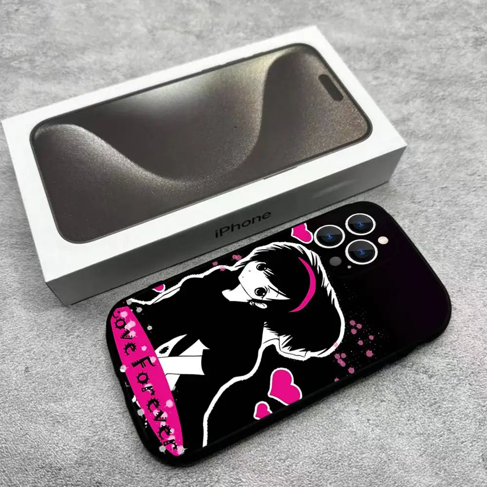 Love Black and Cute Emo Phone Case For iPhone 17,16,15,14,13,12,11,Pro,Max,Plus,E,Air,Mini Protective Black Cover - view 3
