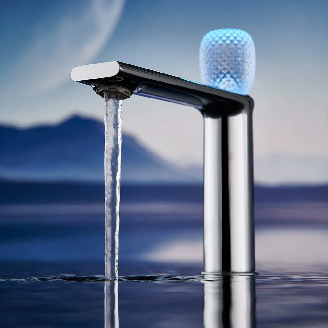 

New Gray Bathroom Faucet Basin Faucets Hot & Cold Brass LED Crystal Sink Faucet Deck Mounted Lavotory Faucet Mixer Water Tap