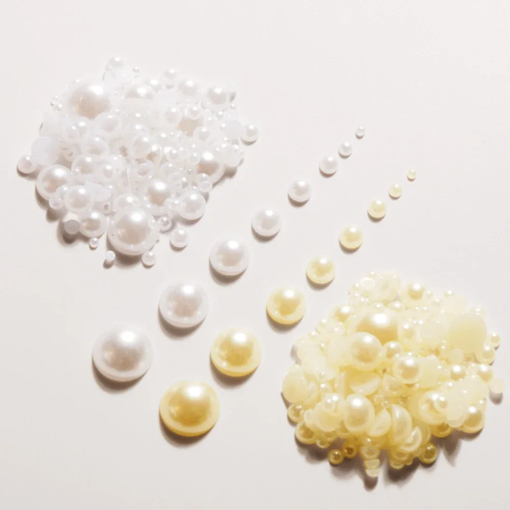 White/Beige Half Round Flat Back Pearls 2mm to 12mm For DIY Jewelry Clothing Home Accessories Making