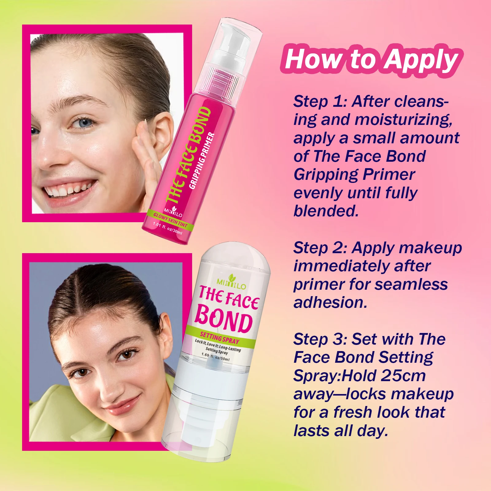 Primer minimizador de poros, spray de configuração de maquiagem de longa duração, controle de óleo, base facial, kit de maquiagem Duo Stay All Day
