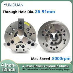Hydraulic Chuck 3 Jaws Hollow Oil Pressure Chuck 4/5/6/8/10/12 Inch High Speed for CNC Lathe Boring Cutting Tool Holder Hole