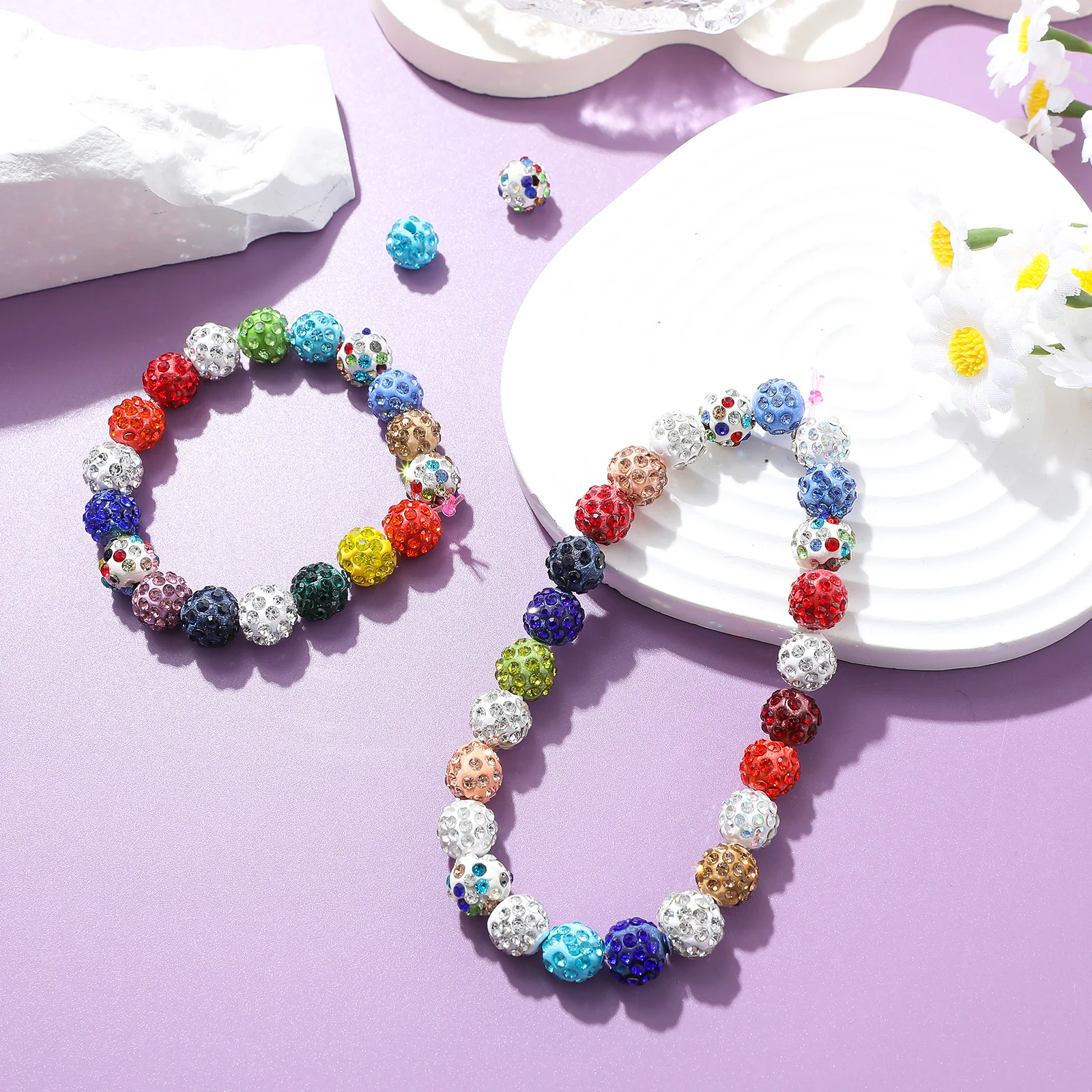 

100Pcs Shamballa Beads Rhinestone Sparkling Loose Round Clay Beads for Jewelry Making Bracelets Necklaces Crafts Supplies