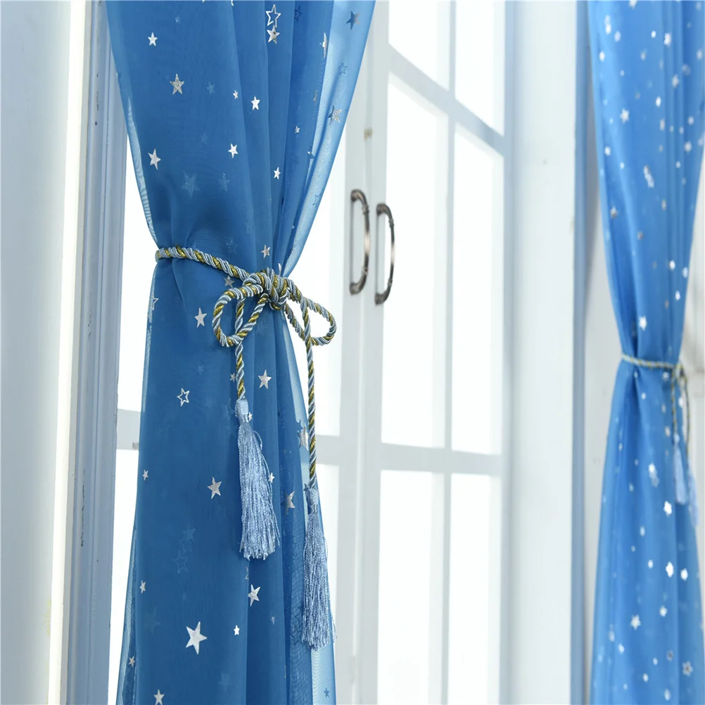 

1pcs Silver Foil Star Sheer Curtains 100X270Cm Blue For Bedroom Bathroom Window Natural Light Filter Modern Home Decor Voile